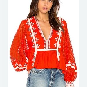 Free People Boogie all Night eyelet Lace sleeve blouse